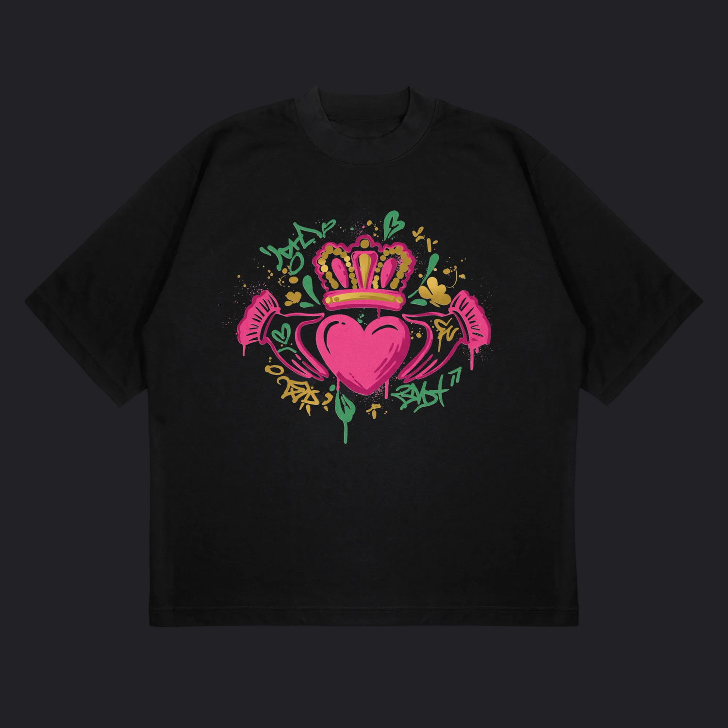 Eirin Apparel Women's Oversized T-Shirt Black / S Women's 'Bad Grá' Claddagh Graffiti Oversized T-Shirt