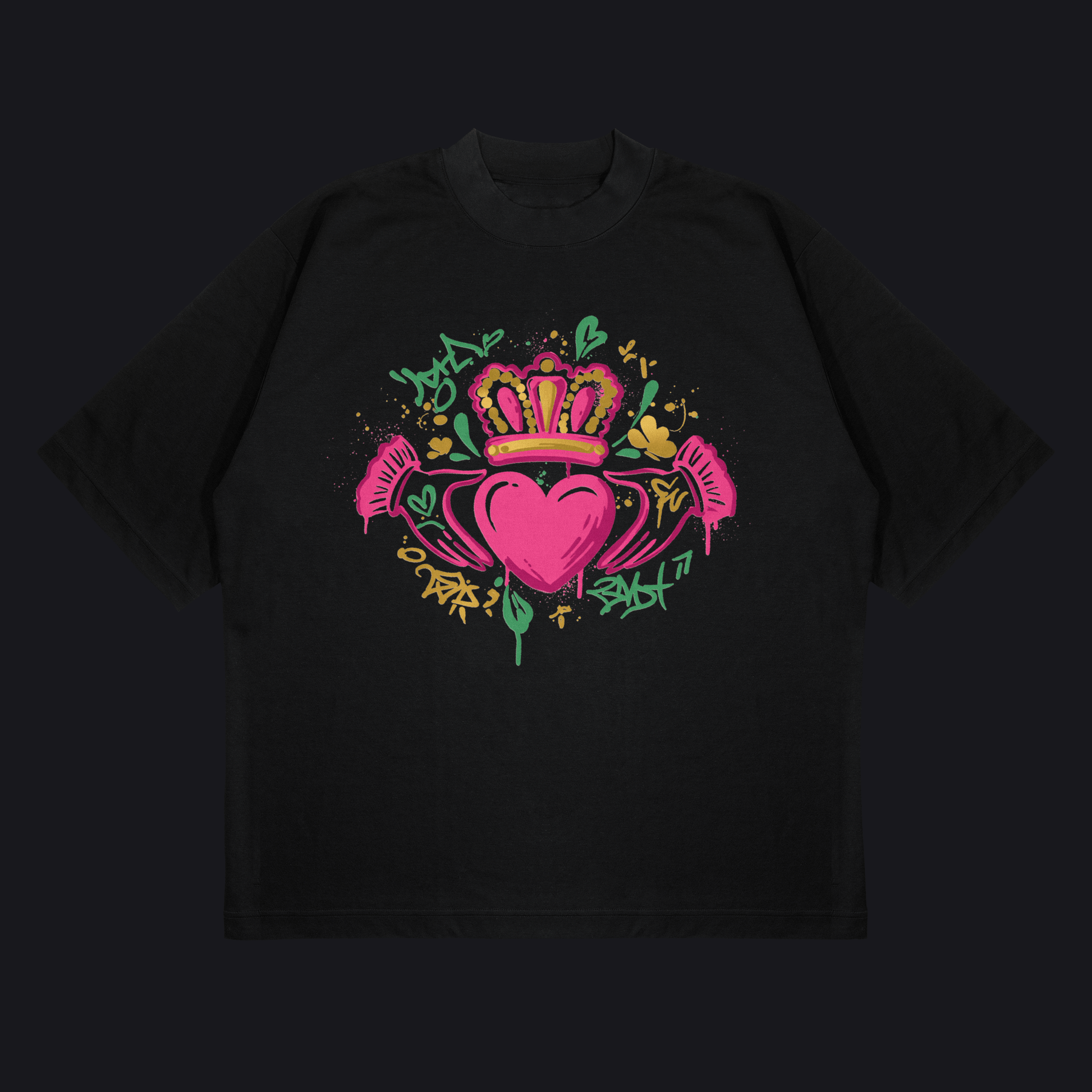 Eirin Apparel Women's Oversized T-Shirt Black / S Women's 'Bad Grá' Claddagh Graffiti Oversized T-Shirt