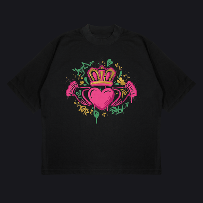 Eirin Apparel Women's Oversized T-Shirt Black / S Women's 'Bad Grá' Claddagh Graffiti Oversized T-Shirt