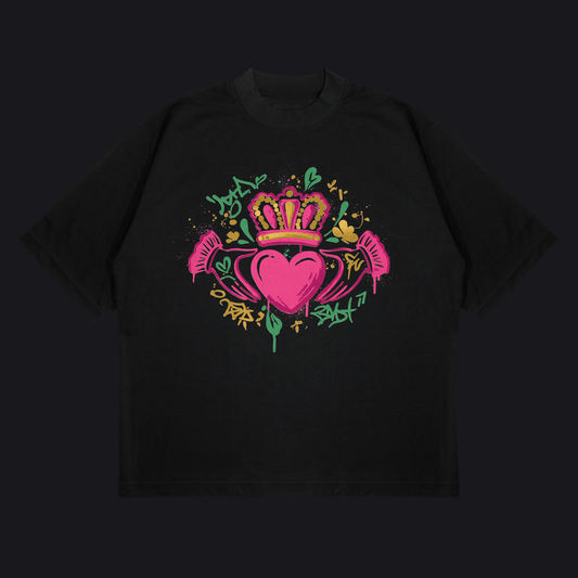 Eirin Apparel Women's Oversized T-Shirt Black / S Women's 'Bad Grá' Claddagh Graffiti Oversized T-Shirt