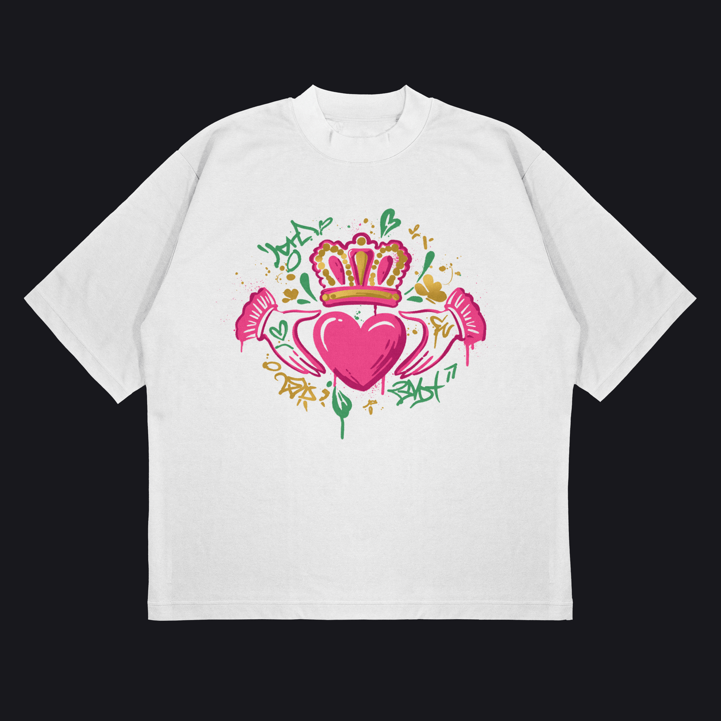 Eirin Apparel Women's Oversized T-Shirt White / S Women's 'Bad Grá' Claddagh Graffiti Oversized T-Shirt