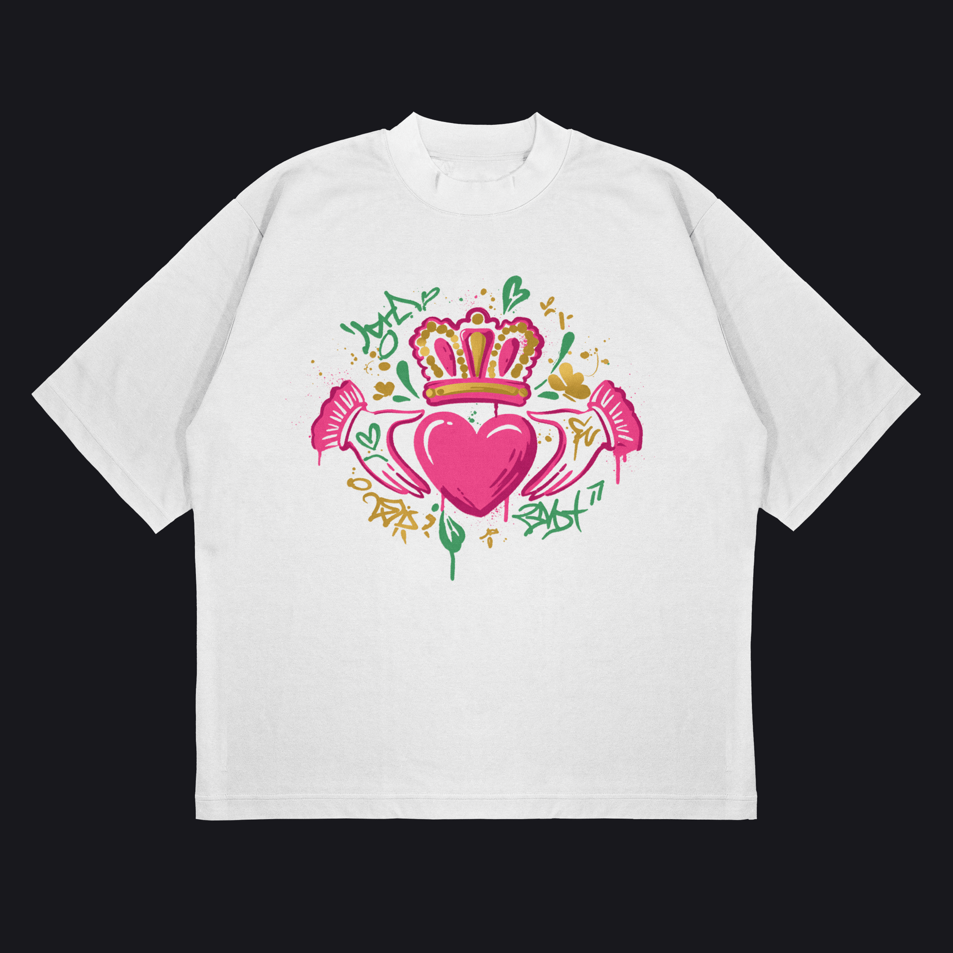 Eirin Apparel Women's Oversized T-Shirt White / S Women's 'Bad Grá' Claddagh Graffiti Oversized T-Shirt