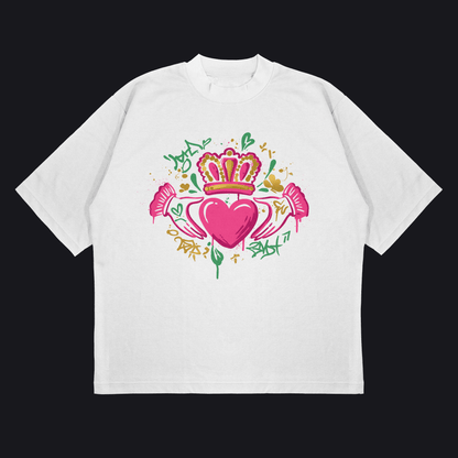 Eirin Apparel Women's Oversized T-Shirt White / S Women's 'Bad Grá' Claddagh Graffiti Oversized T-Shirt