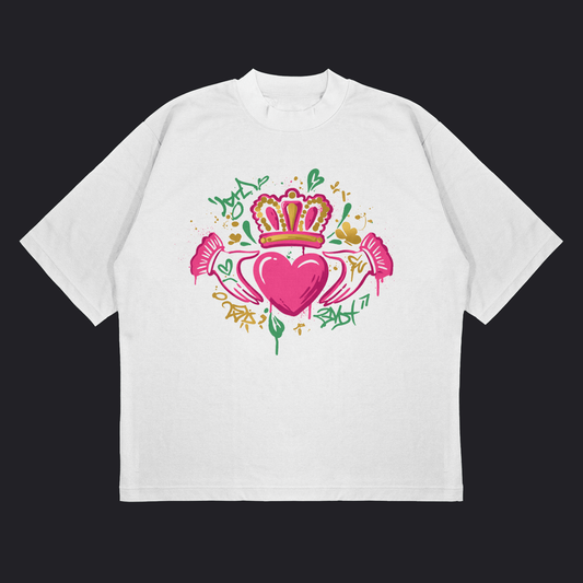 Eirin Apparel Women's Oversized T-Shirt White / S Women's 'Bad Grá' Claddagh Graffiti Oversized T-Shirt
