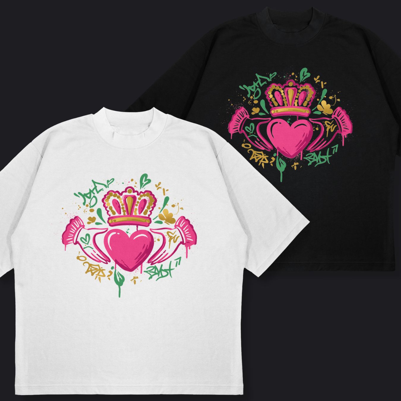 Eirin Apparel Women's Oversized T-Shirt Women's 'Bad Grá' Claddagh Graffiti Oversized T-Shirt