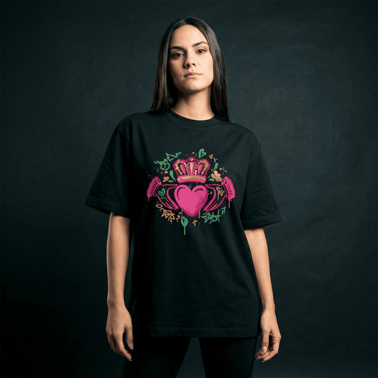 Eirin Apparel Women's Oversized T-Shirt Women's 'Bad Grá' Claddagh Graffiti Oversized T-Shirt