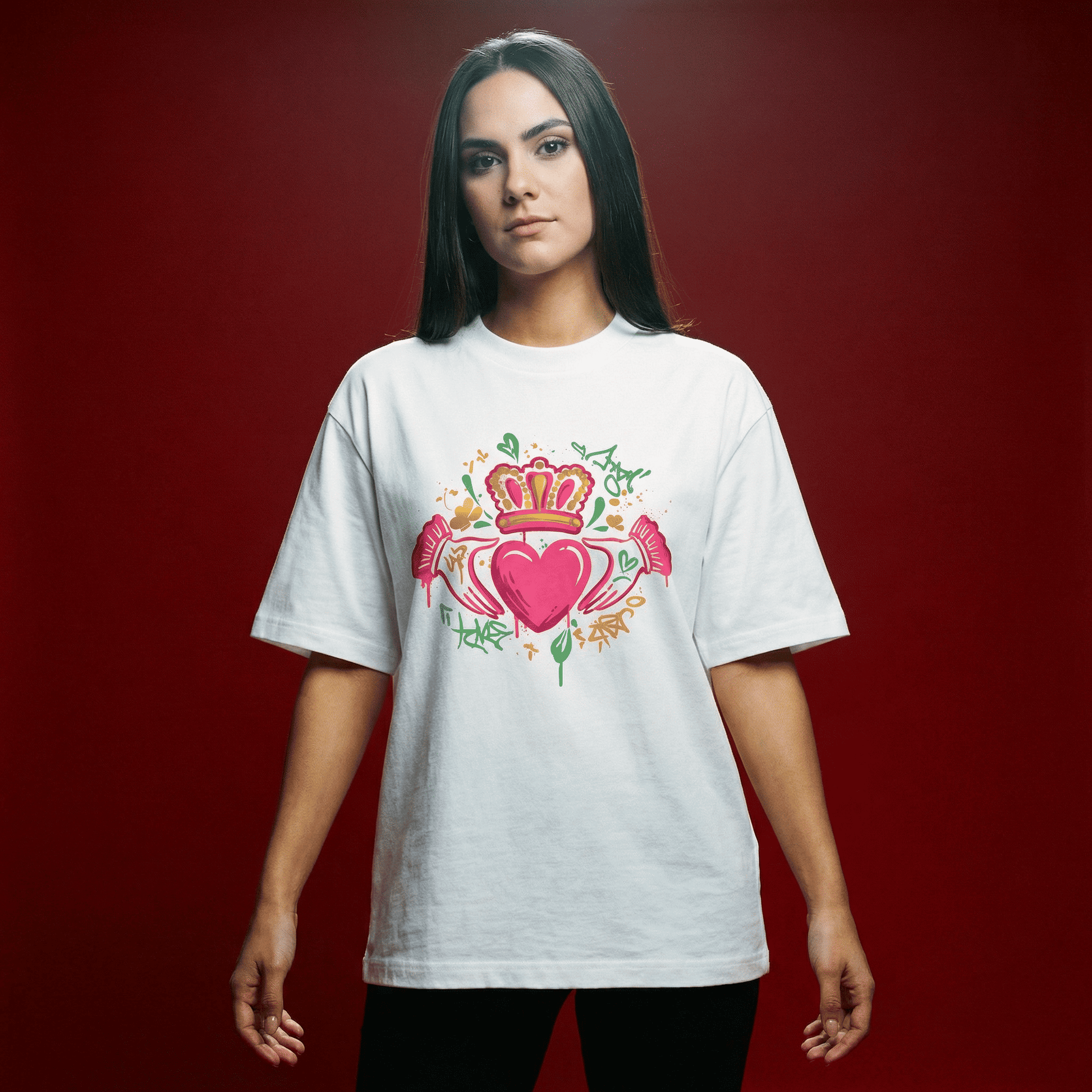Eirin Apparel Women's Oversized T-Shirt Women's 'Bad Grá' Claddagh Graffiti Oversized T-Shirt