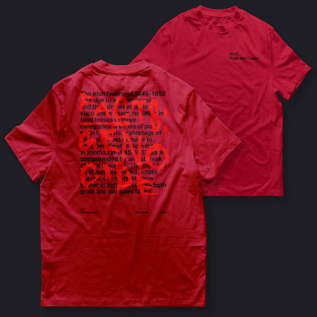 Eirin Apparel Women's T-Shirt Cardinal / S Women’s '404: Truth Not Found' T-Shirt – Irish Genocide Not Famine Awareness