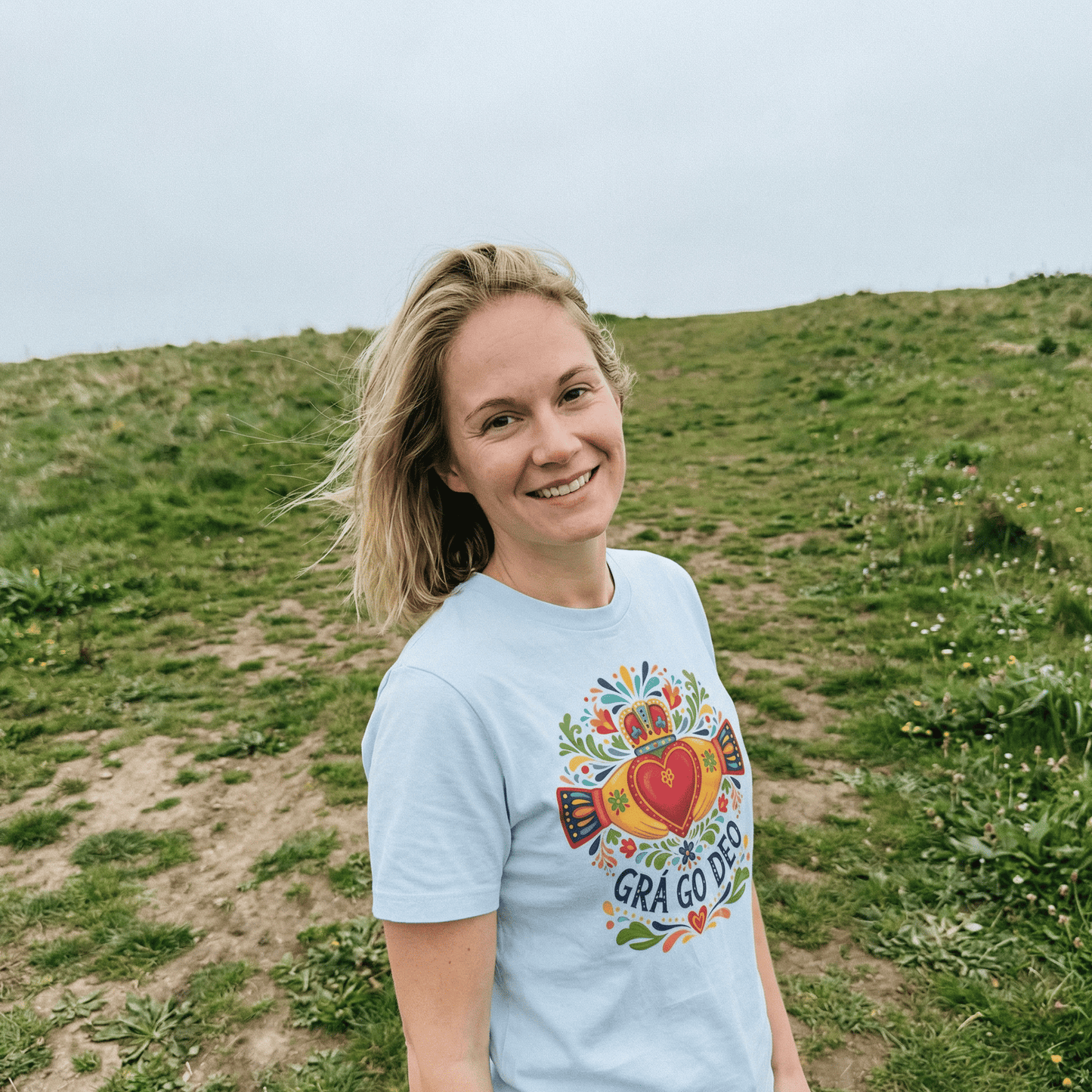 Eirin Apparel Women's T-Shirt Light Blue / S Women's Boho Claddagh 'Grá go Deo / Forever Love' Gaelic T-Shirt