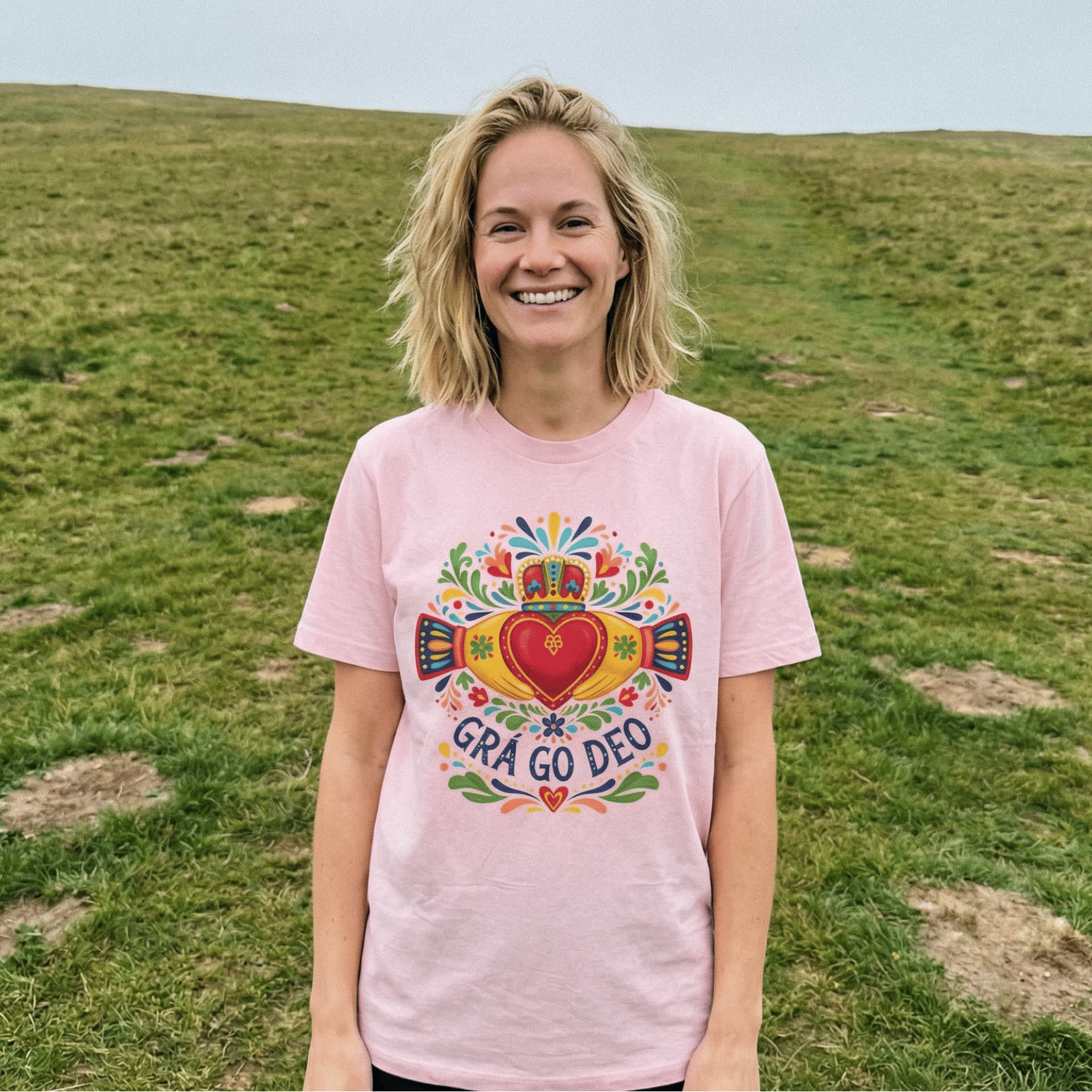 Eirin Apparel Women's T-Shirt Light Pink / S Women's Boho Claddagh 'Grá go Deo / Forever Love' Gaelic T-Shirt