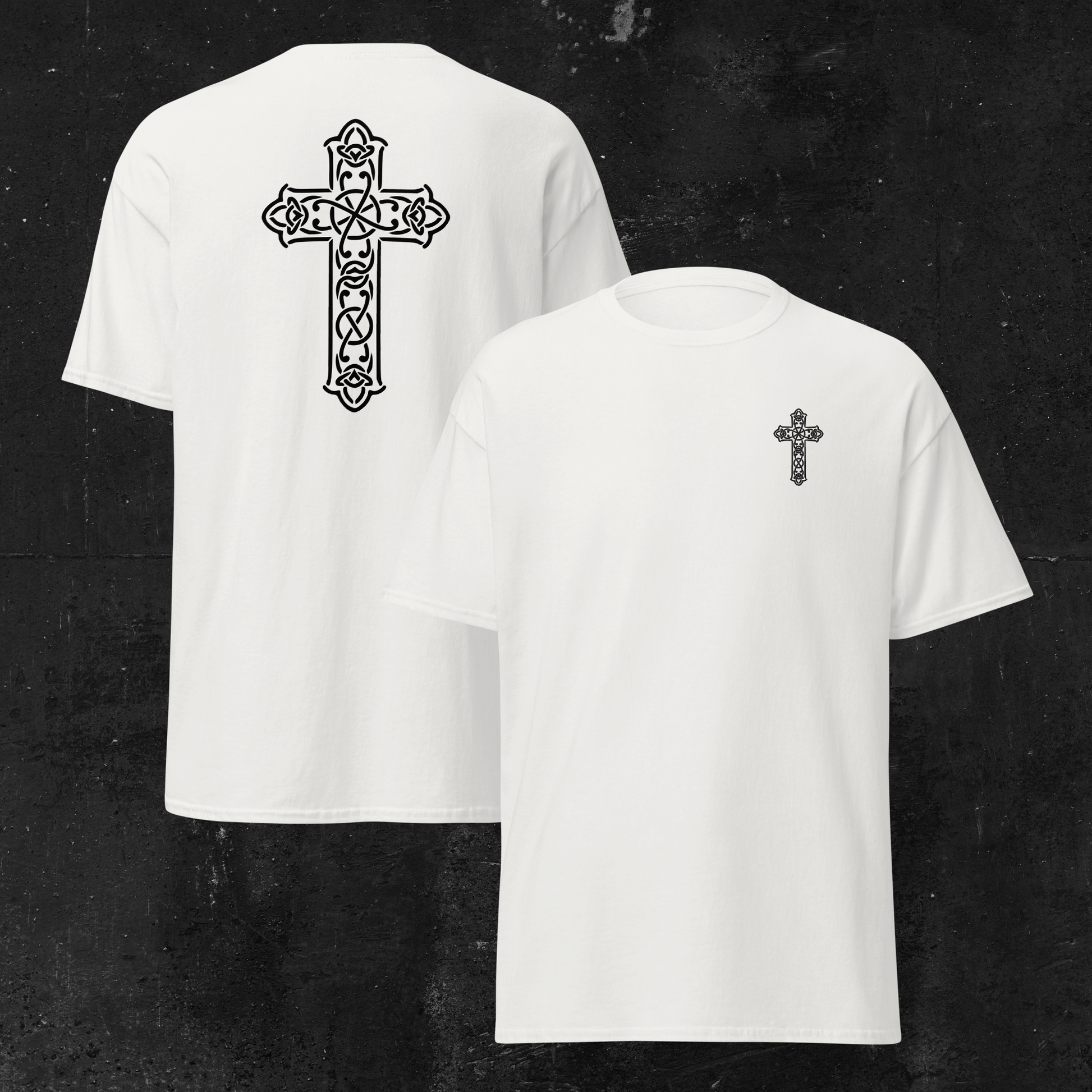 Eirin Apparel Women's T-Shirt Women's Celtic Cross (Back Print) Embroidered White T-Shirt