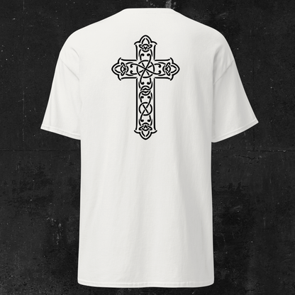 Eirin Apparel Women's T-Shirt Women's Celtic Cross (Back Print) Embroidered White T-Shirt