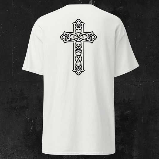 Eirin Apparel Women's T-Shirt Women's Celtic Cross (Back Print) Embroidered White T-Shirt