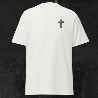 Eirin Apparel Women's T-Shirt Women's Celtic Cross (Back Print) Embroidered White T-Shirt