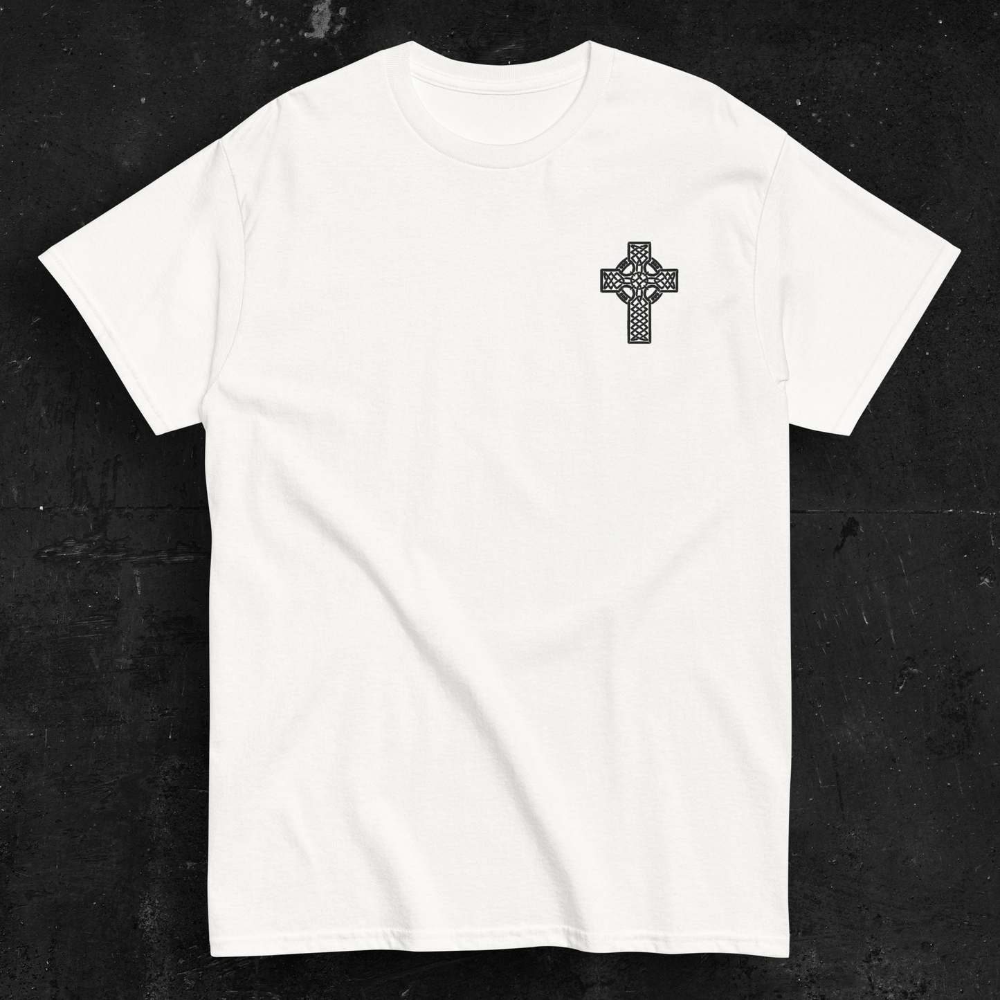 eirin. irish-streetwear Men's Celtic Cross Embroidered White T-Shirt