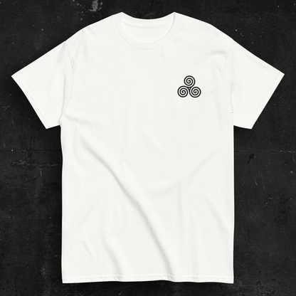 eirin. irish-streetwear Men's Celtic Triskelion Embroidered White T-Shirt