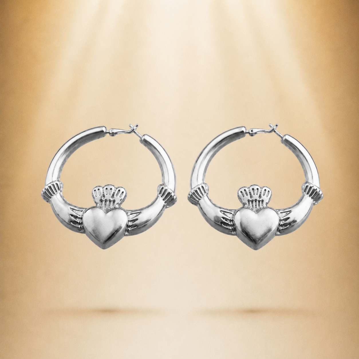 Chunky Silver-Plated Claddagh Hoop Earrings – 'Réalta' (Starlight)