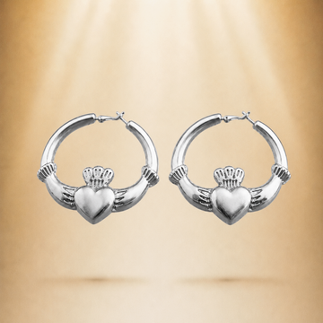 Chunky Silver-Plated Claddagh Hoop Earrings – 'Réalta' (Starlight)