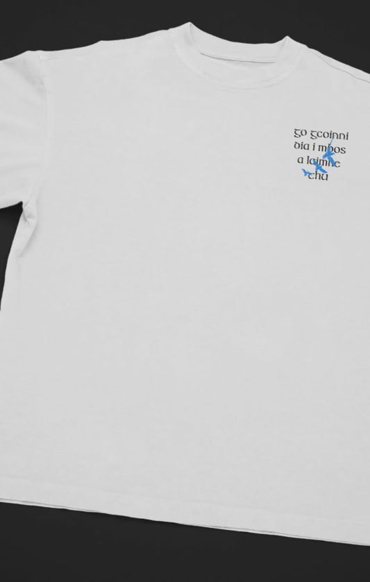 Men's 'May God Hold You In The Palm Of His Hand' Gaeilge Print White T-Shirt