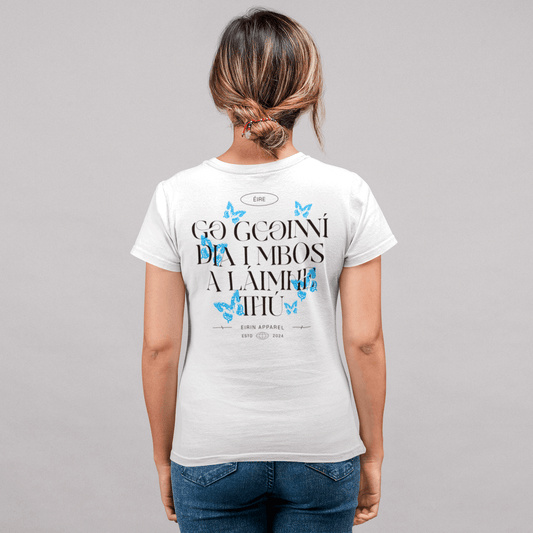Women's 'May God Hold You In The Palm Of His Hand' Gaeilge SoftStyle White T-Shirt