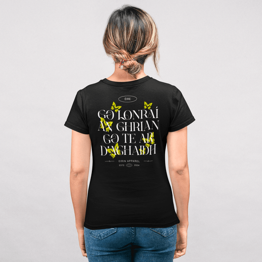 Women's 'May The Sun Shine Warm Upon Your Face' Gaeilge SoftStyle Black T-Shirt