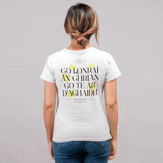 Women's 'May The Sun Shine Warm Upon Your Face' Gaeilge SoftStyle White T-Shirt